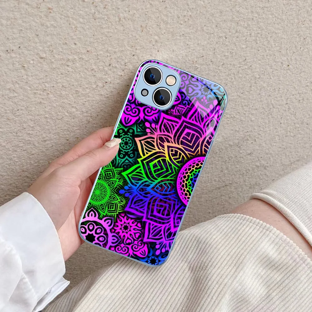 Colorful Mandala Flower Phone Case Tempered Glass For Iphone 14 13 12 11 Pro Mini XS MAX 14Plus X XS XR Fundas image 5