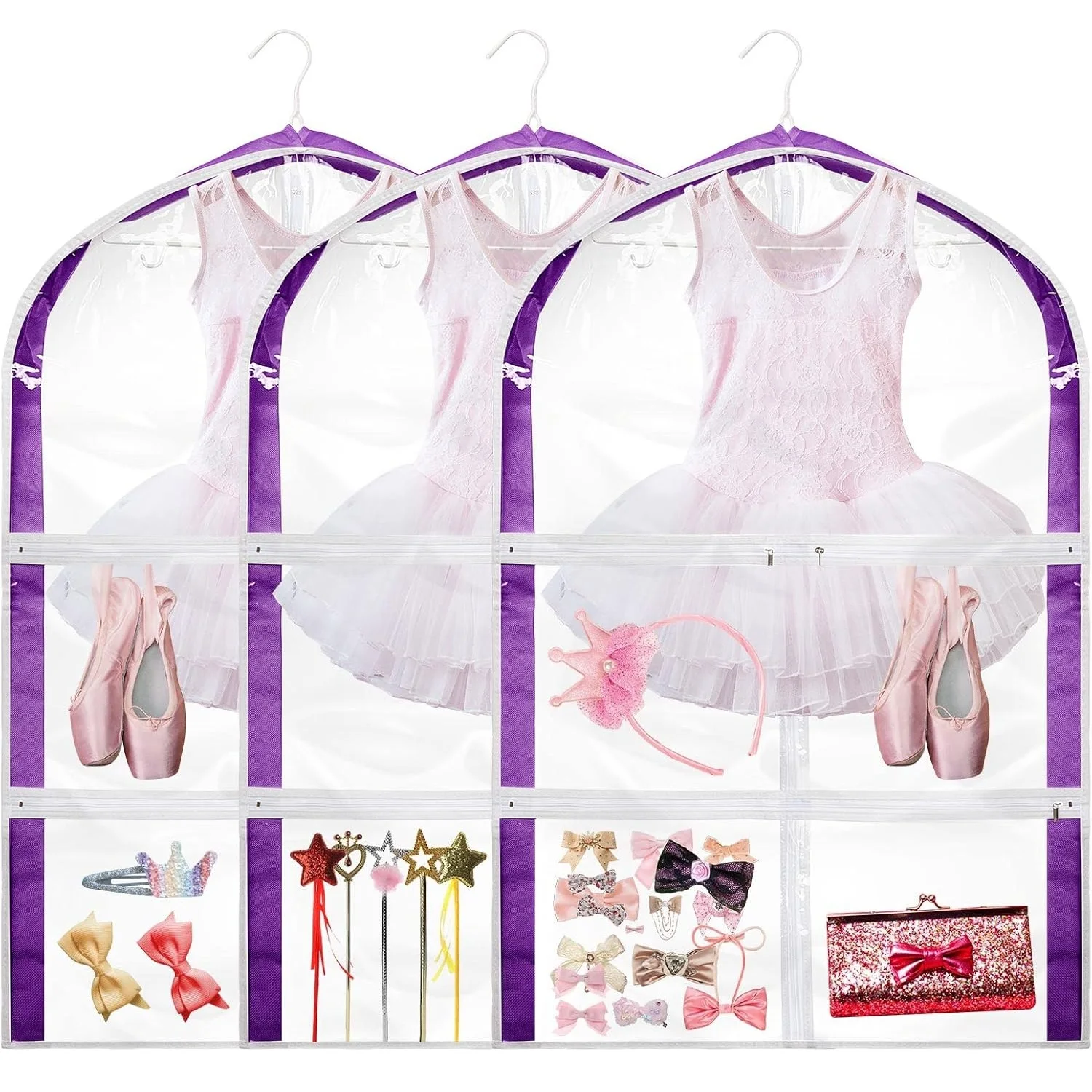 

Waterproof Hanging Garment Bag with Zipper & Accessory Pocket 1/3pcs Clear Kids Dance Costume Bag for Sport Skating Competitions