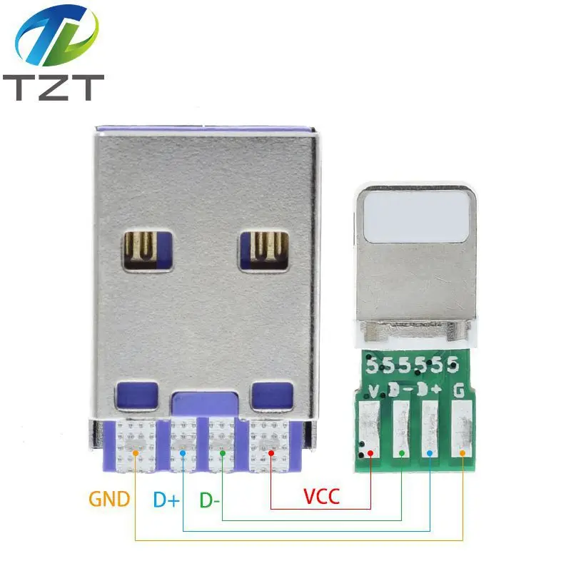 TZT DC5V 2.5A Lightning Cable 8Pin USB For Apple With 4PIN PCB +Type A 4PIN Male USB For Apple IPhone Data Charge Cable DIY KIT