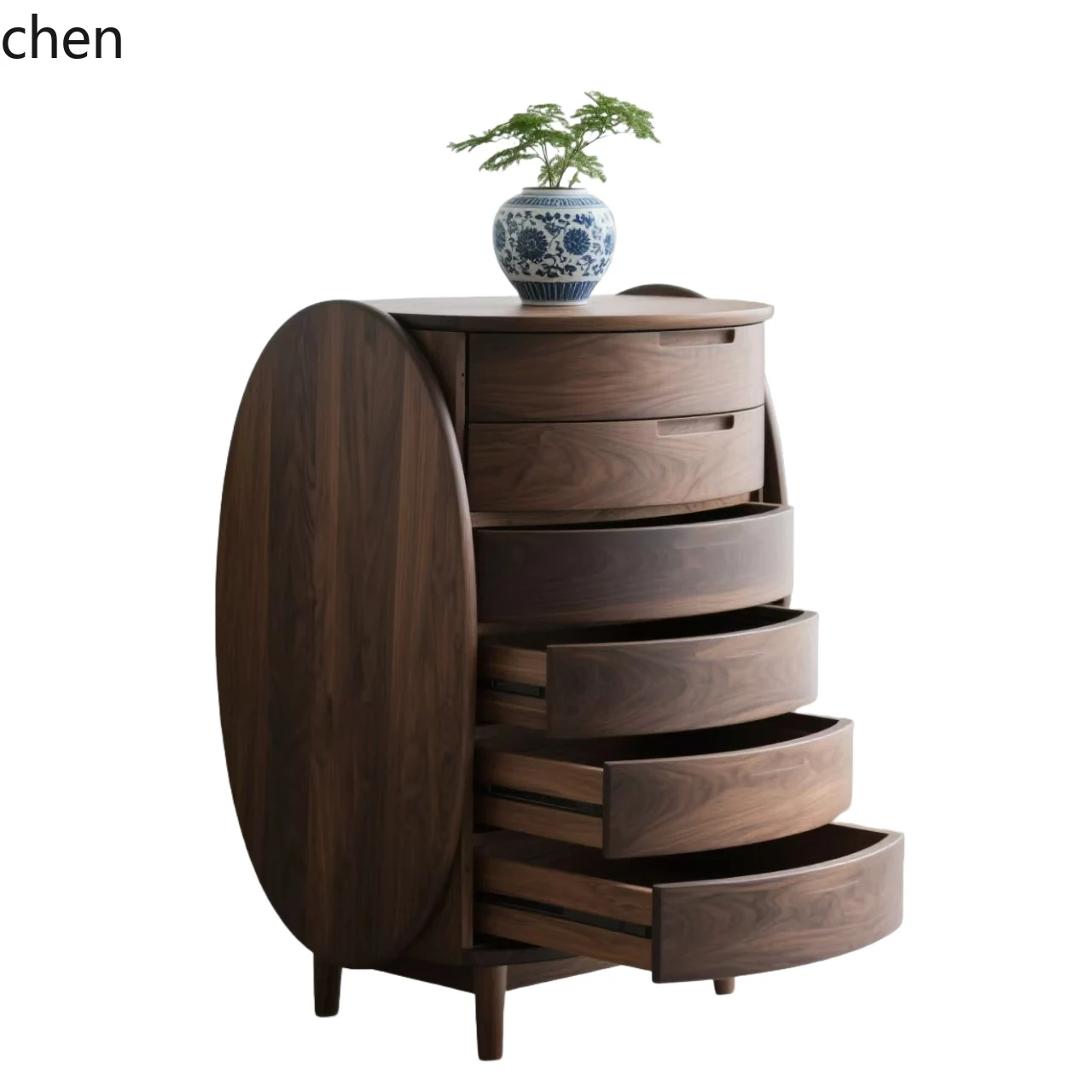 HT Minimalistische Kommode aus massivem Holz, Schubladenschrank, Wohnzimmer, Kunstaufbewahrung, ovaler Schrank