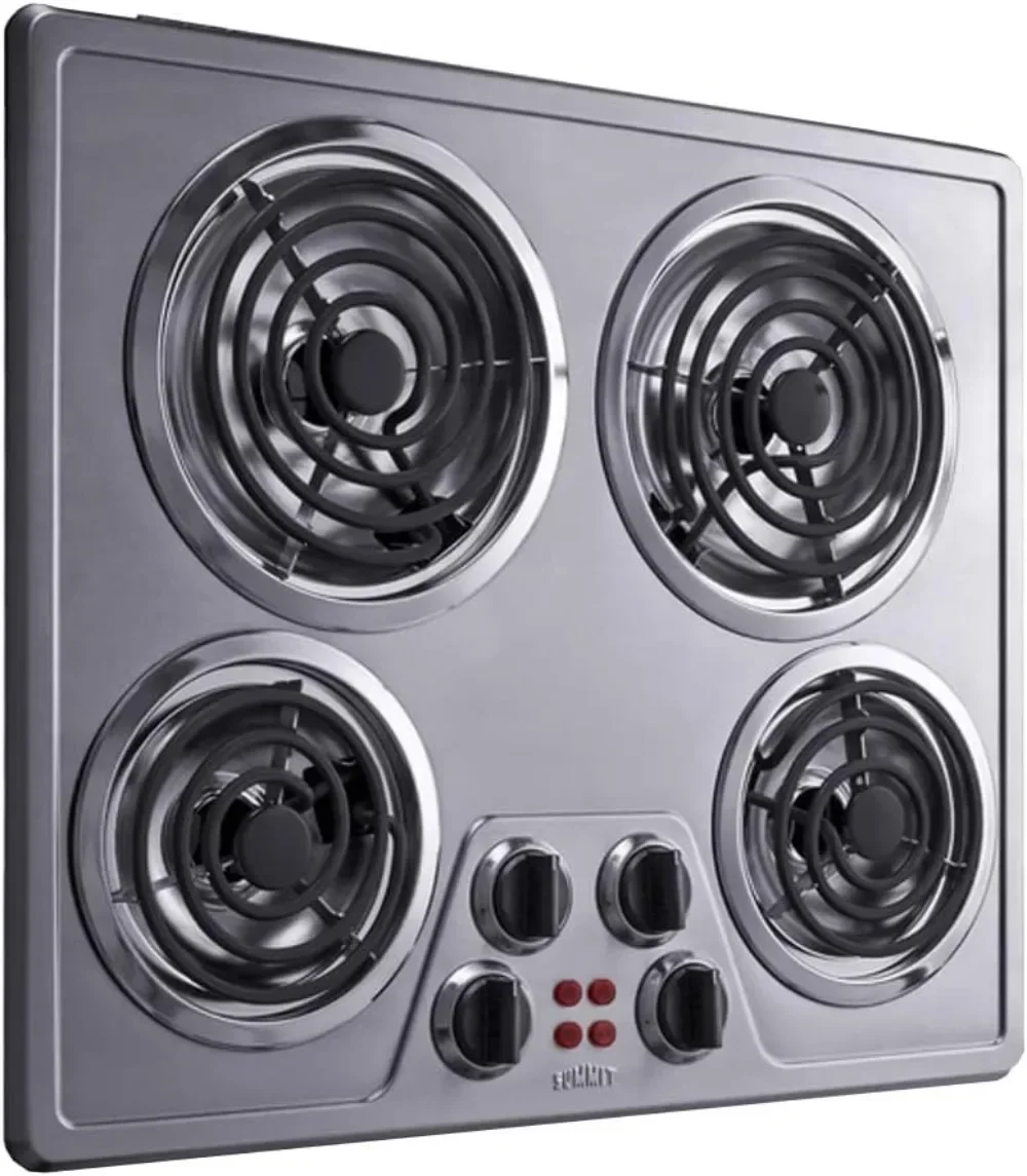 CR4SS24 24-inch Wide 240V 4-Burner Coil Electric Cooktop, Stainless-Steel Surface, Easy to Clean, Four Coil Burners Total 6000