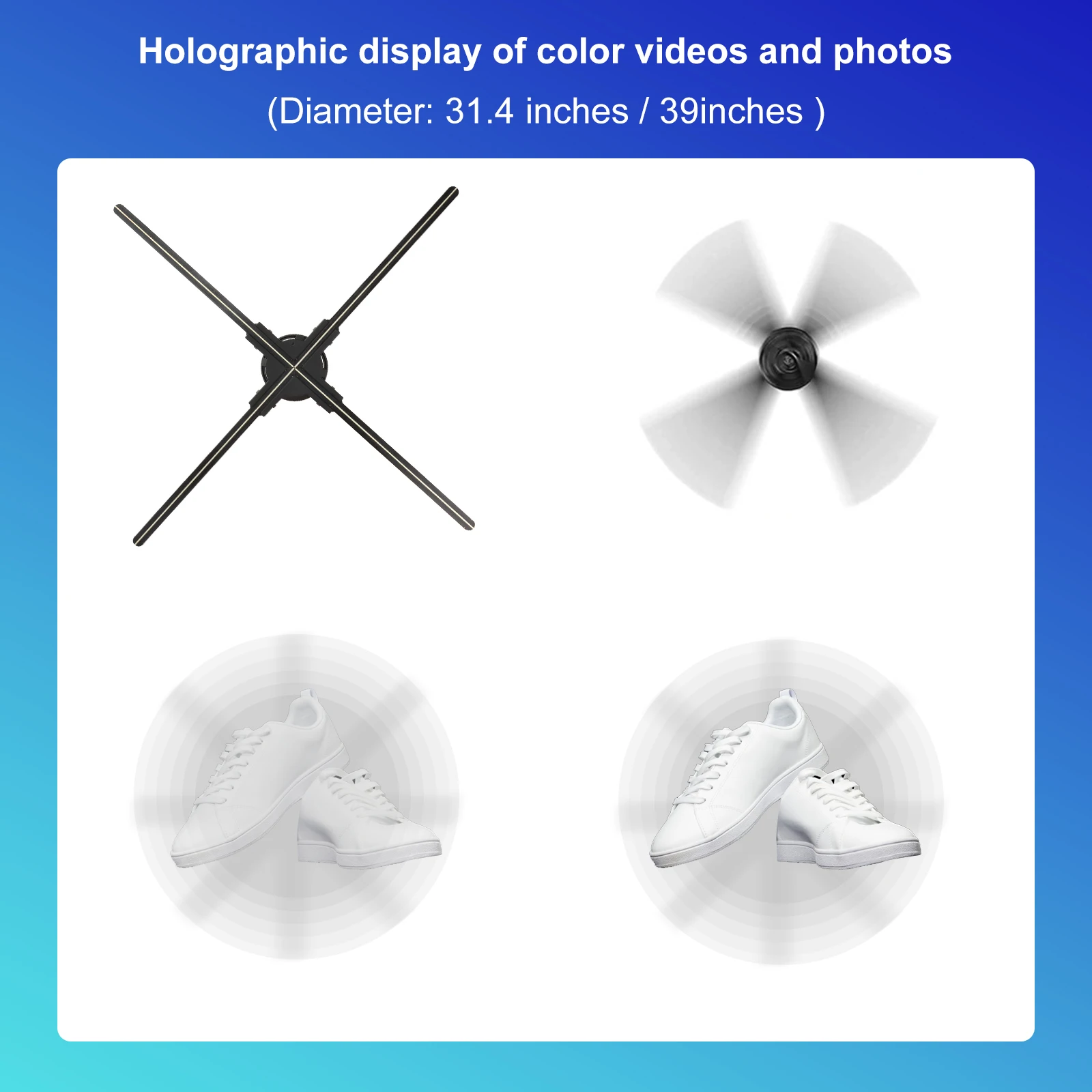 3D Hologram Projector Floating Naked Eye Instrument Lamp Aerial Imaging Fan Screen 64/80/100cm LED Hologrom Mobile Advertising