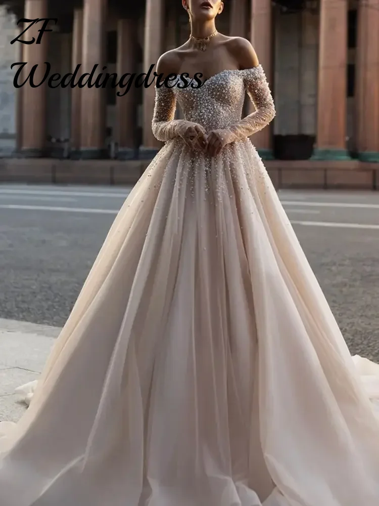 Customized Charming Off-The-Shoulder Bridal Dresses Elegant A-Line Wedding Dress Charming Floor-length Dress Vestidos De Novia