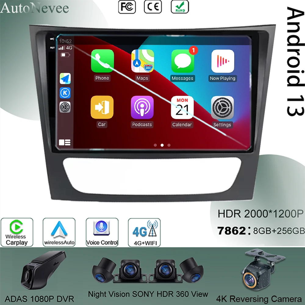 

Android Auto автомобильный радиоприемник Carplay для Mercedes Benz E-class E Class W211 E200 CLS 2002-2010 стерео мультимедийная видеонавигация GPS