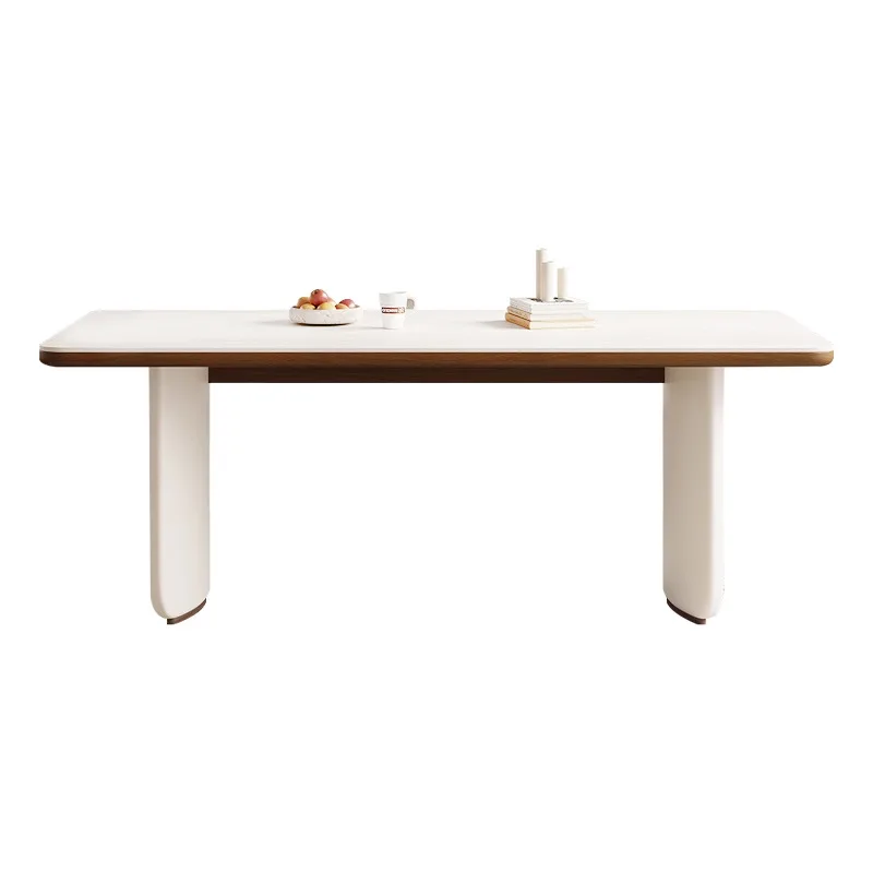 

Solid wood dining table, French cream rock slab dining table and chair combination