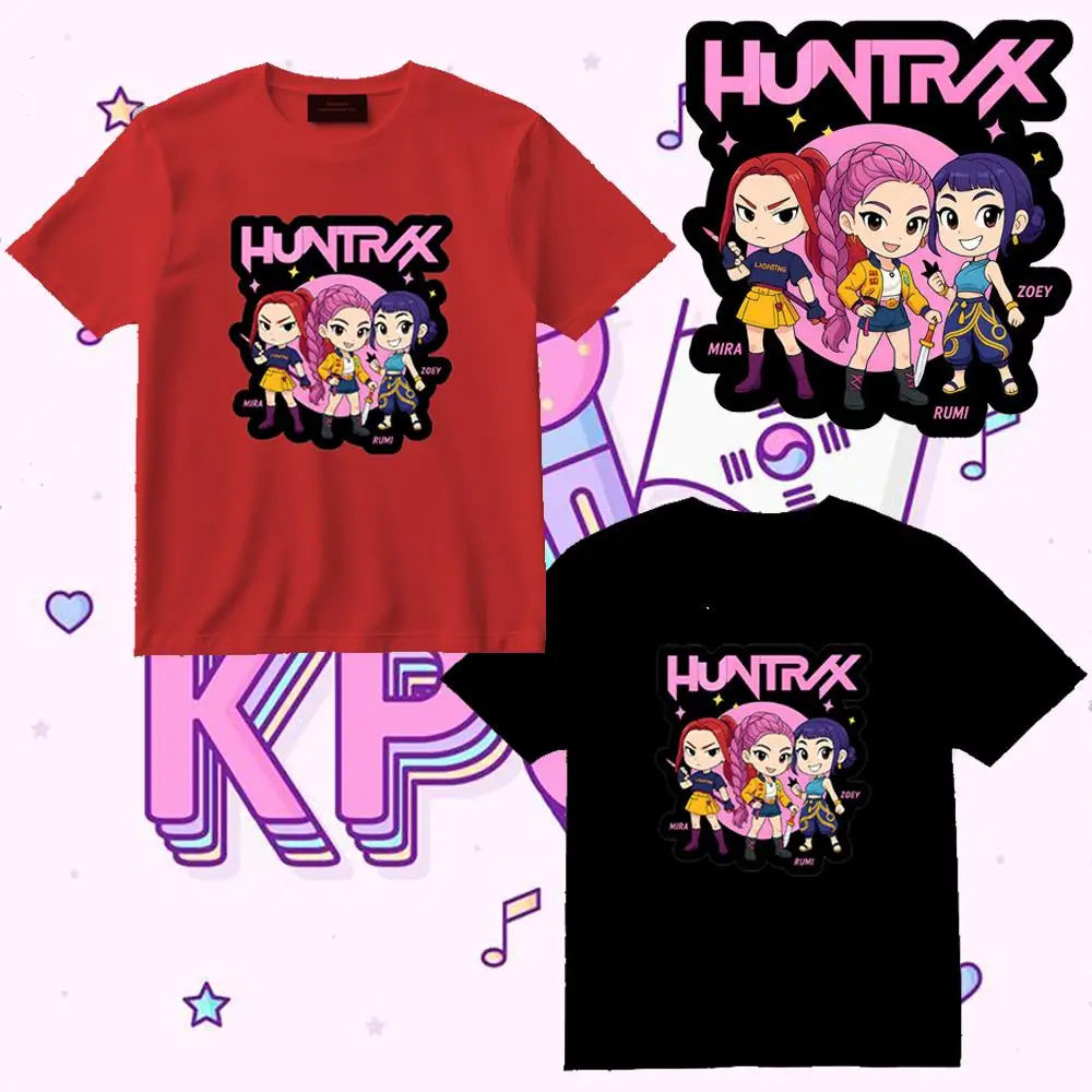 

Kpop Demon Hunter Anime Graphic Children's T-shirt Men Women Casual Oversized Tops Harajuku Hip-hop Trend Boys Girls Streetwear