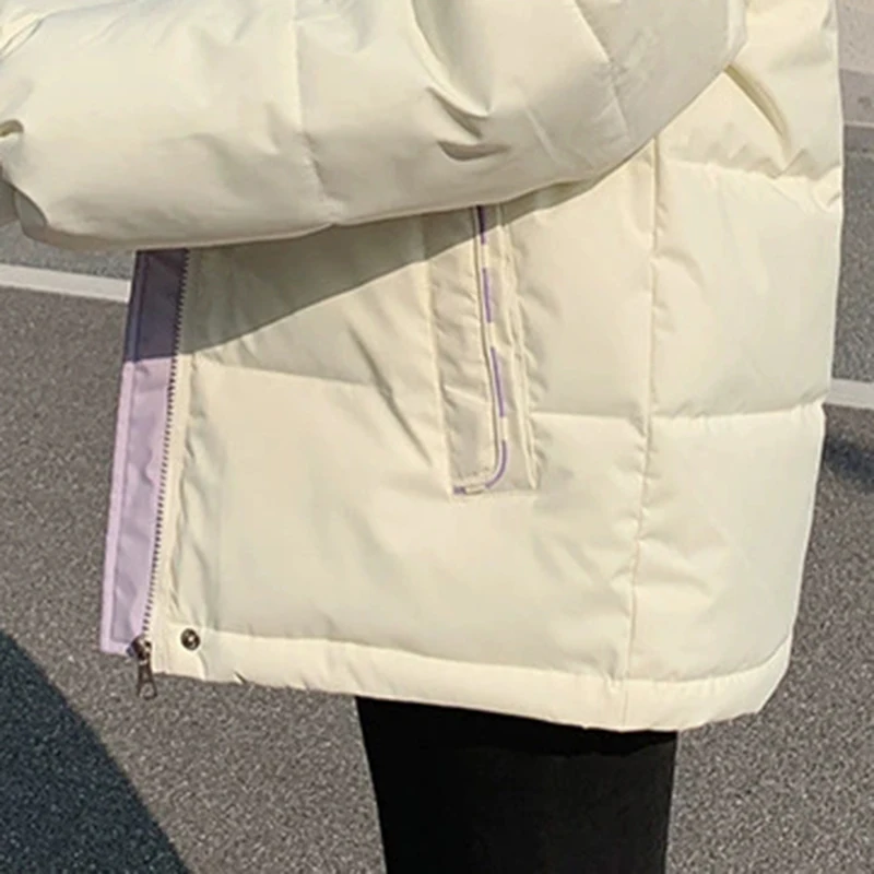 Piumino corto oversize da donna 2025 Nuovo inverno spesso caldo bianco con cappuccio piumino in cotone elegante parka allentato capispalla casual