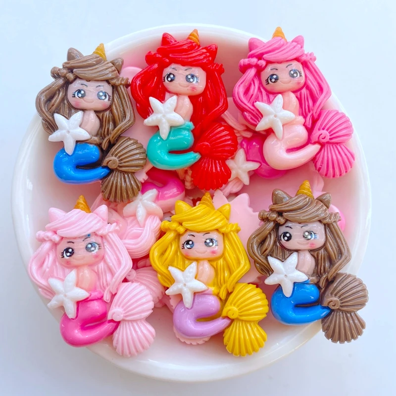 10 Stück neue süße Harz 20*33mm Cartoon Einhorn Meerjungfrau Prinzessin flache Rückseite Scrap booking DIY Schmuck Handwerk Dekoration Zubehör