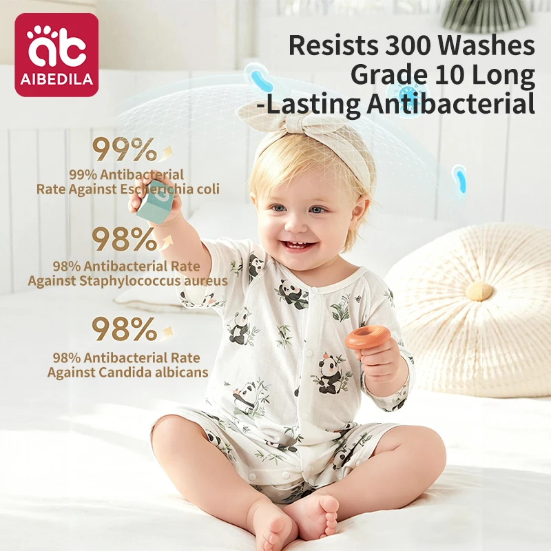 AIBEDILA Boys Girls Baby Summer Air Conditioner Wear Thin Breathable Mesh Cotton Short Sleeve Jumpsuit Daily Home Sleep Clothes view 5