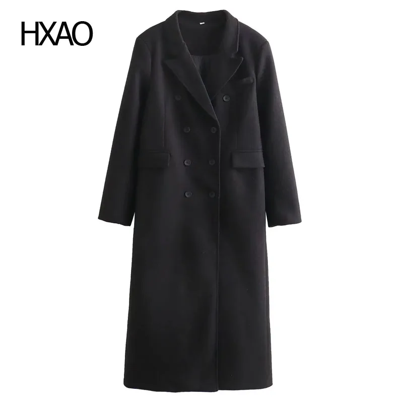 

HXAO Jackets for Women 2024 Long Coat Black Wool Coats Woolen Jackets Trench Coat Wool Blend Coat Elegant Woman New Overcoat