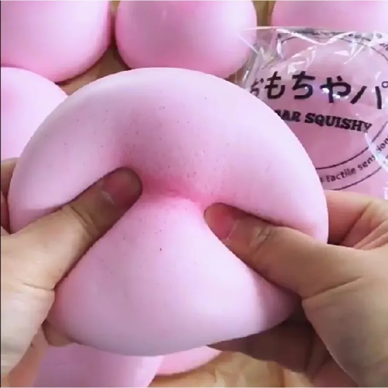 Squishy Simulated Pink Buns Squeeze Toy Soft Stress Relief Slow Rising Sensory Fidget for Anxiety ADHD Autism Gifts for Kids