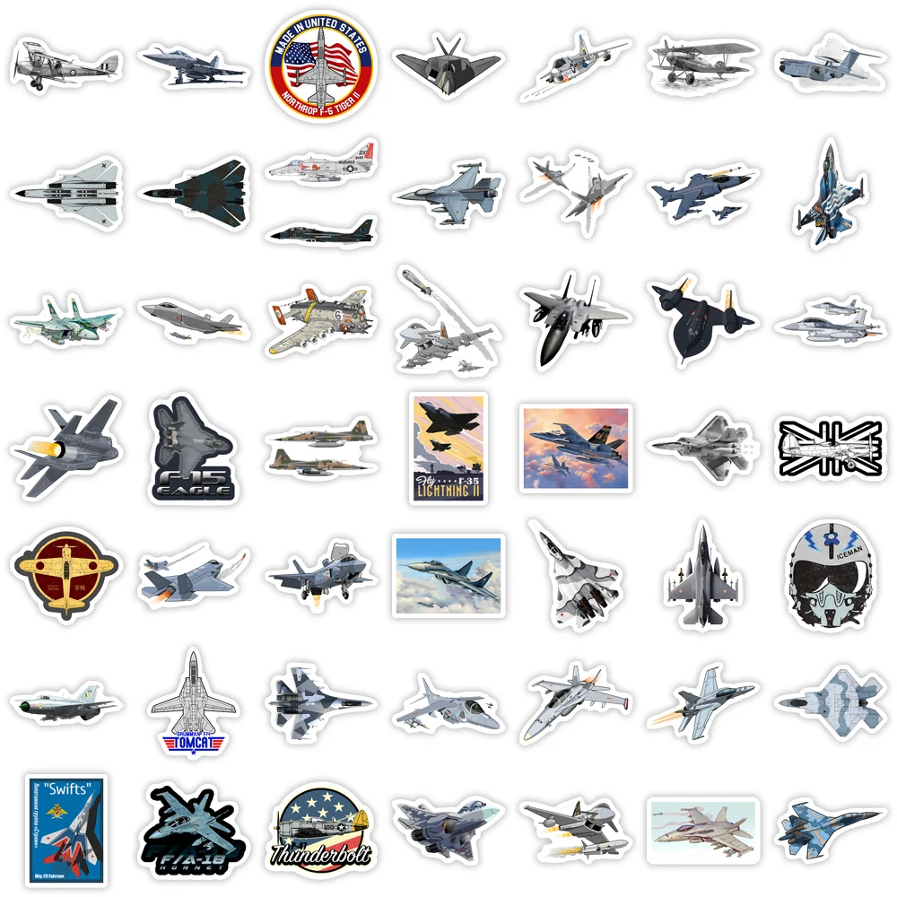 Cool Fighter Stickers Airplane Warplane Plane Graffiti PVC for Laptop Phone Suitcase Guitar Skateboard Refrigerator Waterproof