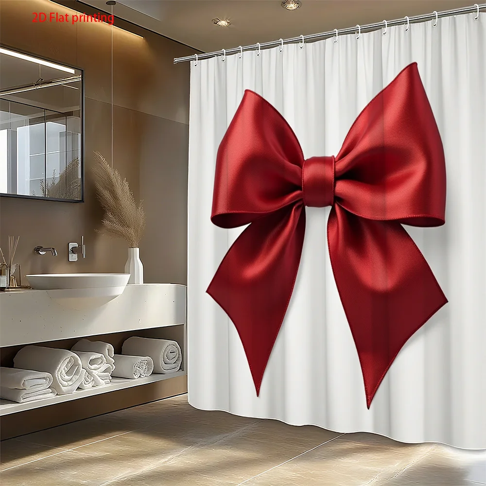 

Элегантная красная занавеска для душа с бантом на белом фоне, полиэстеровая занавеска для ванной с крючками для современного декора ванной комнаты