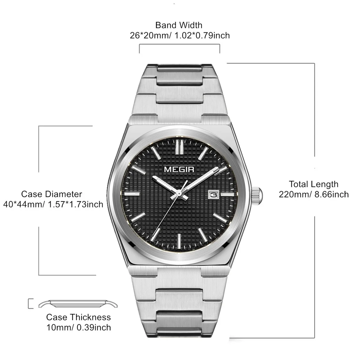 MEGIR Luxury Business Watches for Men Stainless Steel Strap Waterproof Calendar Male Quartz Wristwatch Clock Reloj Hombre 1086