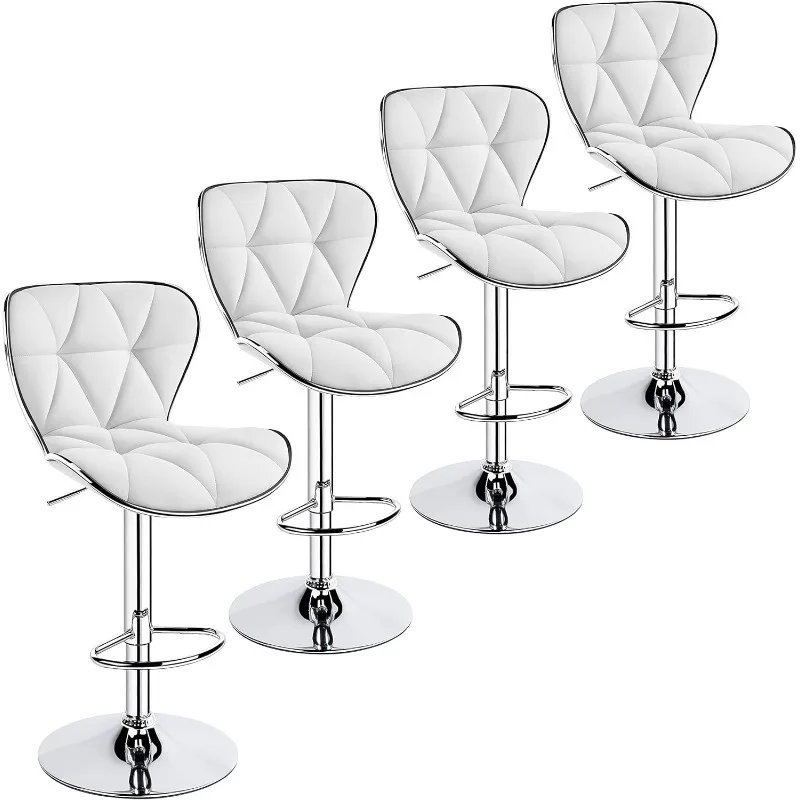 

White Bar Stools Set of 4 Island Chairs Shell Back PU Leather Bar Chairs Adjustable for Home Kitchen