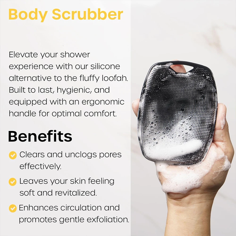 Silicone Body Scrubber Bath Wash Brush Exfoliating Loofah Body Brush Shower Face Scrubber Handle Wet & Dry Brushing for Man Wom