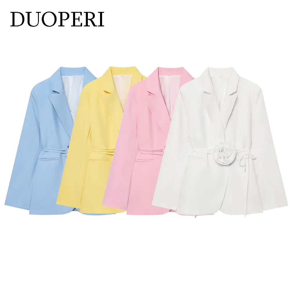 

DUOPERI женский однотонный пиджак модный с лацканами и длинными рукавами женский шикарный офисный женский повседневный наряд