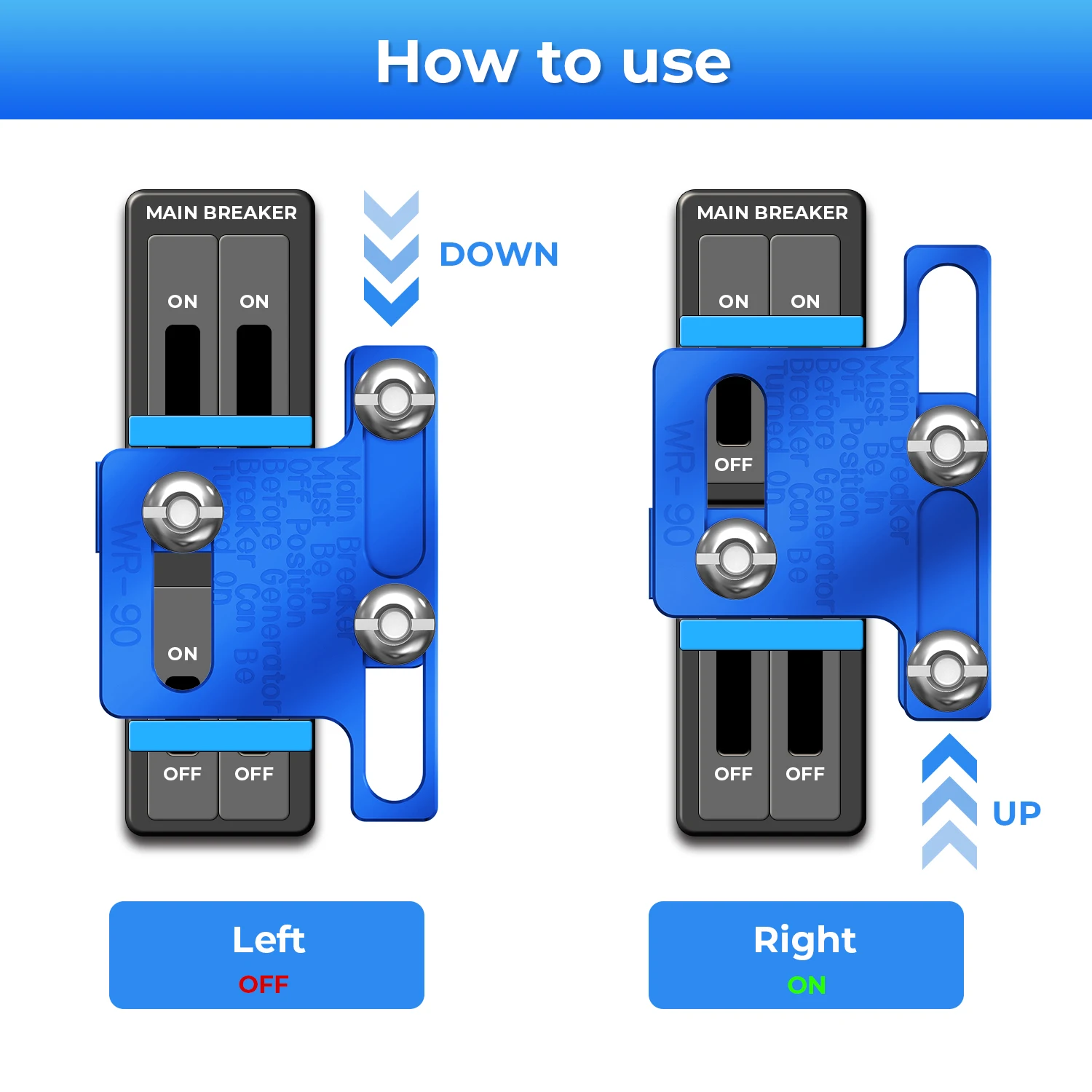 A Set Blue WR-90 Generator Interlock Kit , Eaton / Cutler Hammer 100 amp panel