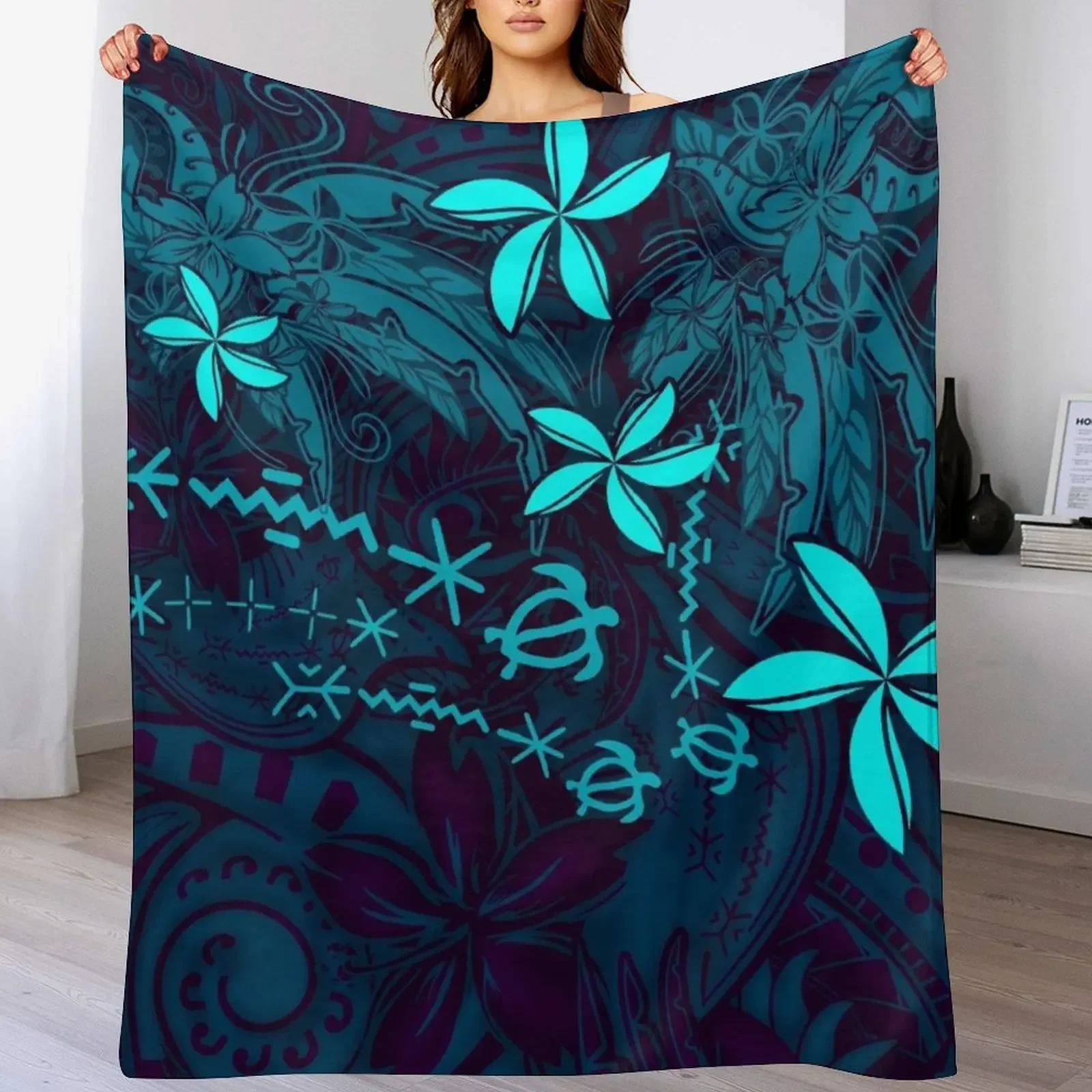 Polynesian Tribal Tropical Abstract Throw Blanket Portable Lightweight Blanket for Travel Camping