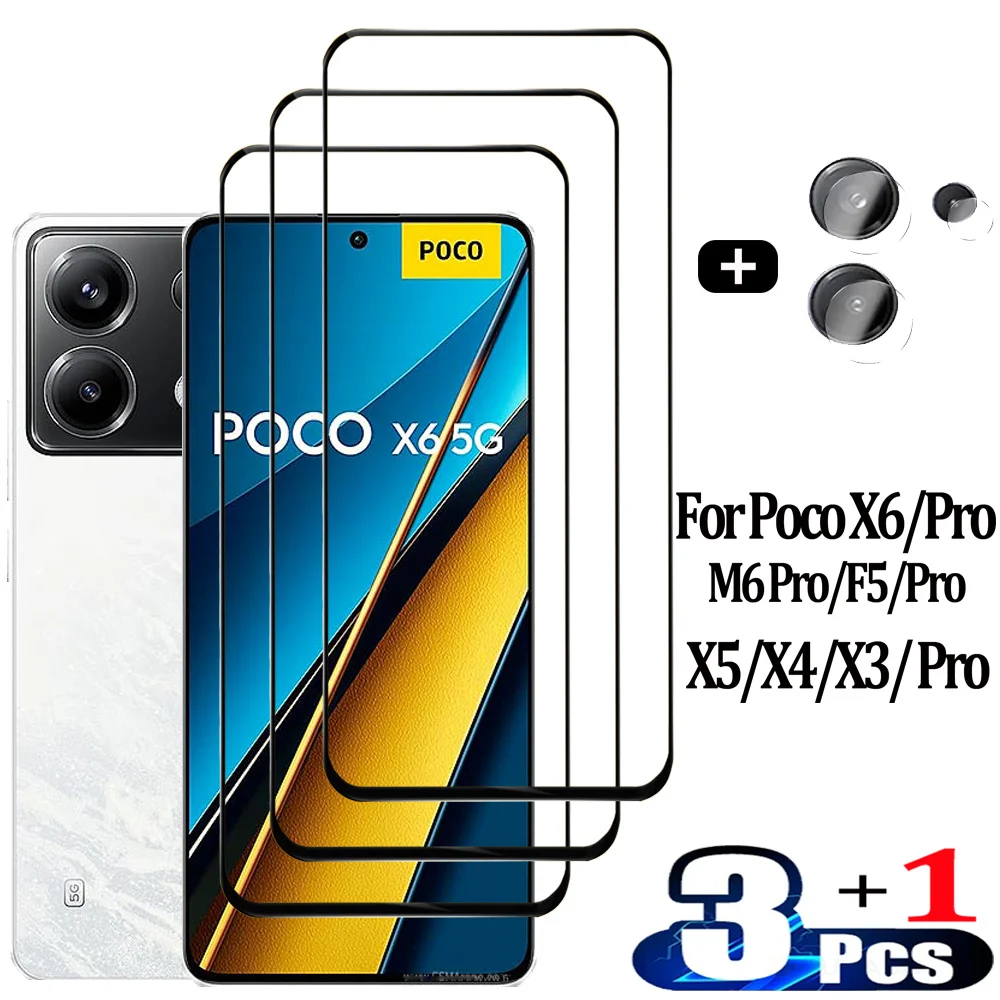 Pelicula Poco F6 X6 X5 F5 Pro Front Tempered Glass For Xiaomi Poco F6 M6 Pro 4G Screen Protectors Poco X 5 Pro NFC cristal templado Pocco X3 X4 Pro protector pantalla Poco X4 GT verre trempé Poko X5Pro Camera Lens Film