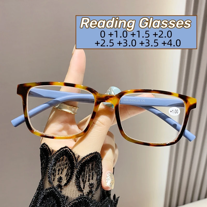 

Fashion Square Frame Reading Glasses High Quality Spring Legs Anti Blue Light Presbyopia Eyewear Unisex Far Sight Glasses +2.5