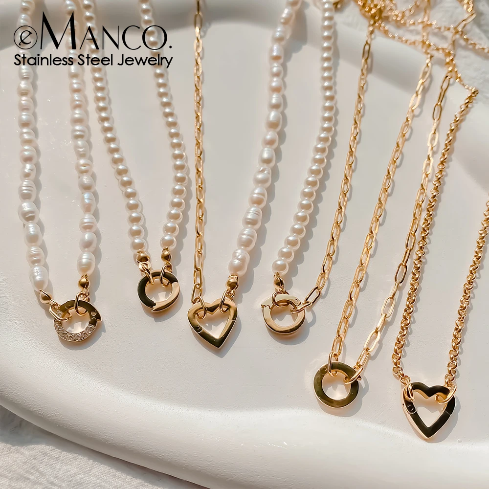 eManco Charm Heart-Shaped Collarbone  Pearl Chain Handmade DIY Pendant Accessories Stainless Steel Women's Waterproof Jewelry