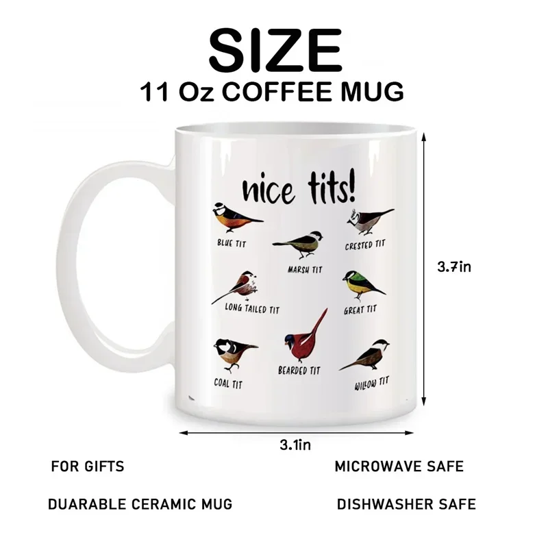 Nice Tits Bird Mugs For Bird Lovers Women, Bird Watching Gifts Novelty Coffee Ceramic Tea Cups White 11 oz Pikmin Cloud mug Cafe