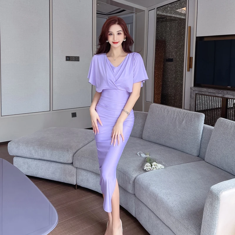 V Neck Dress Vintage Elegant Women's Summer Dresses Woman 2022 Hip Wrap Womens Clothing Traf Bodycon Female Chic Clothes Spring