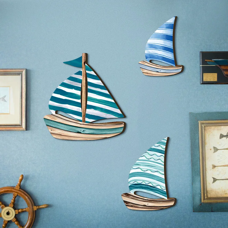 3pcs/set Summer Wooden Sailboat Wall Hanging Decor for Home Coastal Beach Theme Wood Craft Wall Art Home Decor