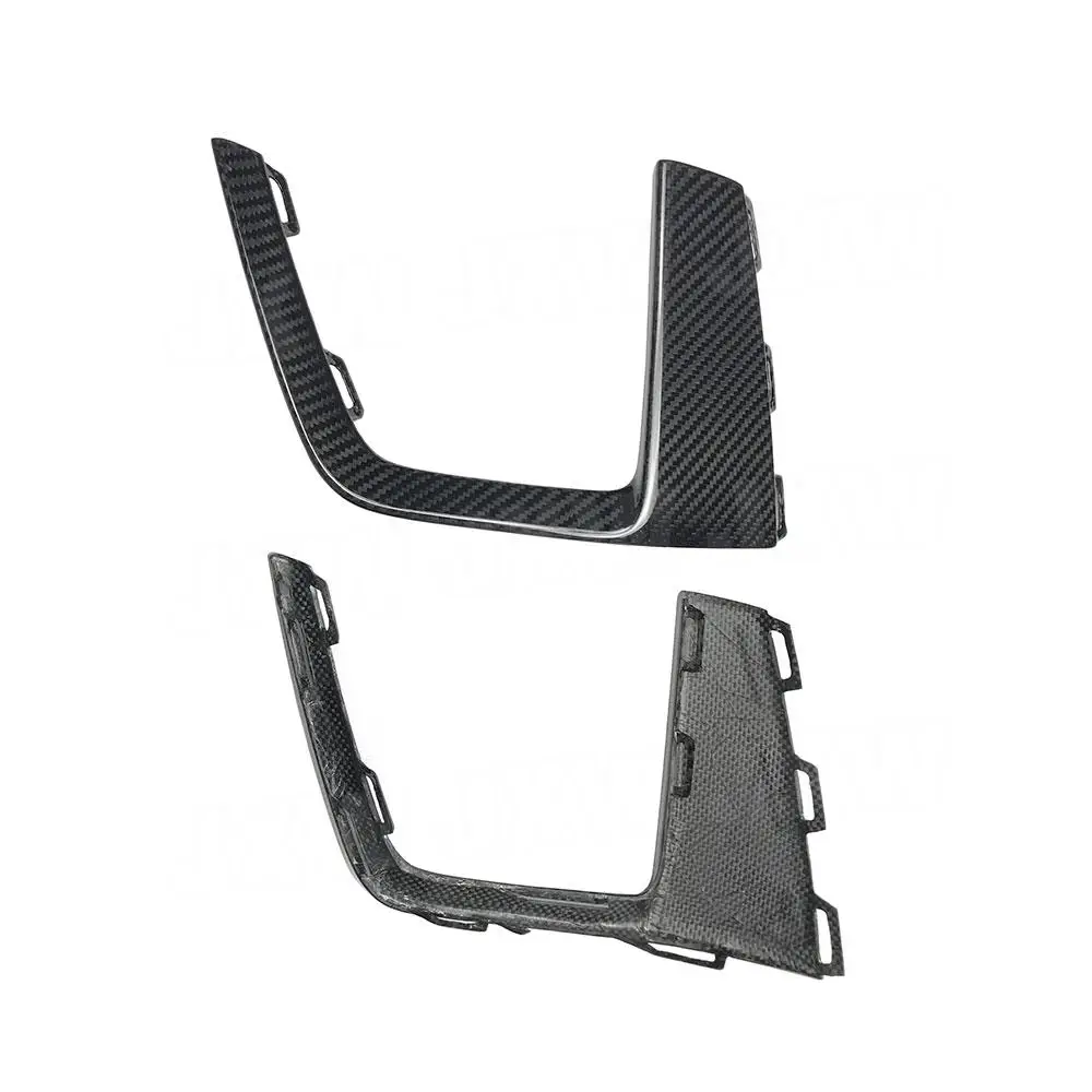 2 PCS/Set Dry Carbon Fiber Front Fog Lamp Frame Canards Trims Covers For Audi A4 S4 2019 FRP Car Styling