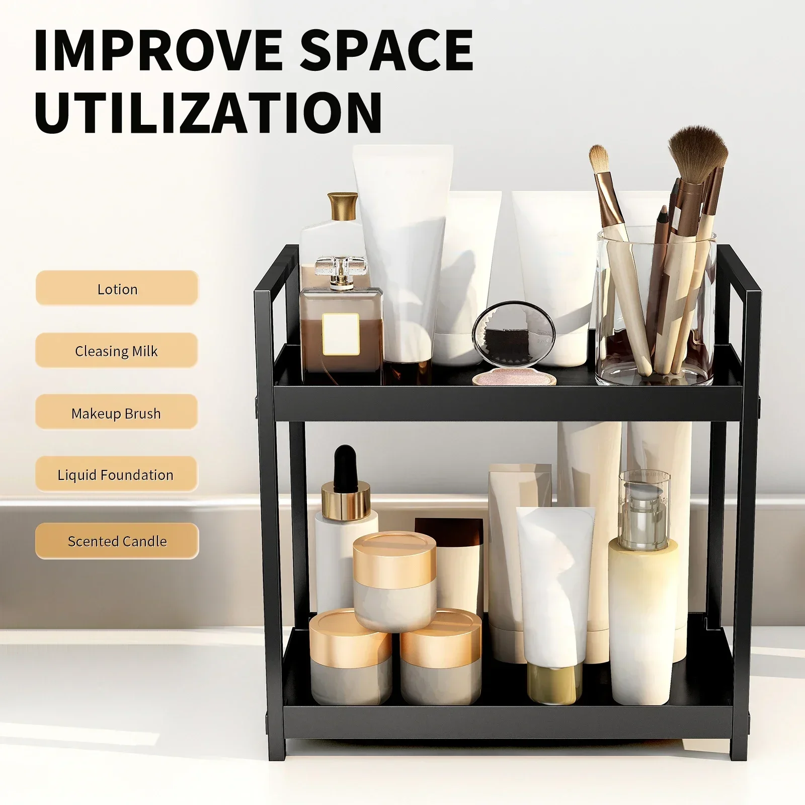 Dubbellaags badkameropslag Multi-type opbergrek Keukenorganizer Badkamerwerkbladen Parfum Cosmetica Planken Organizer