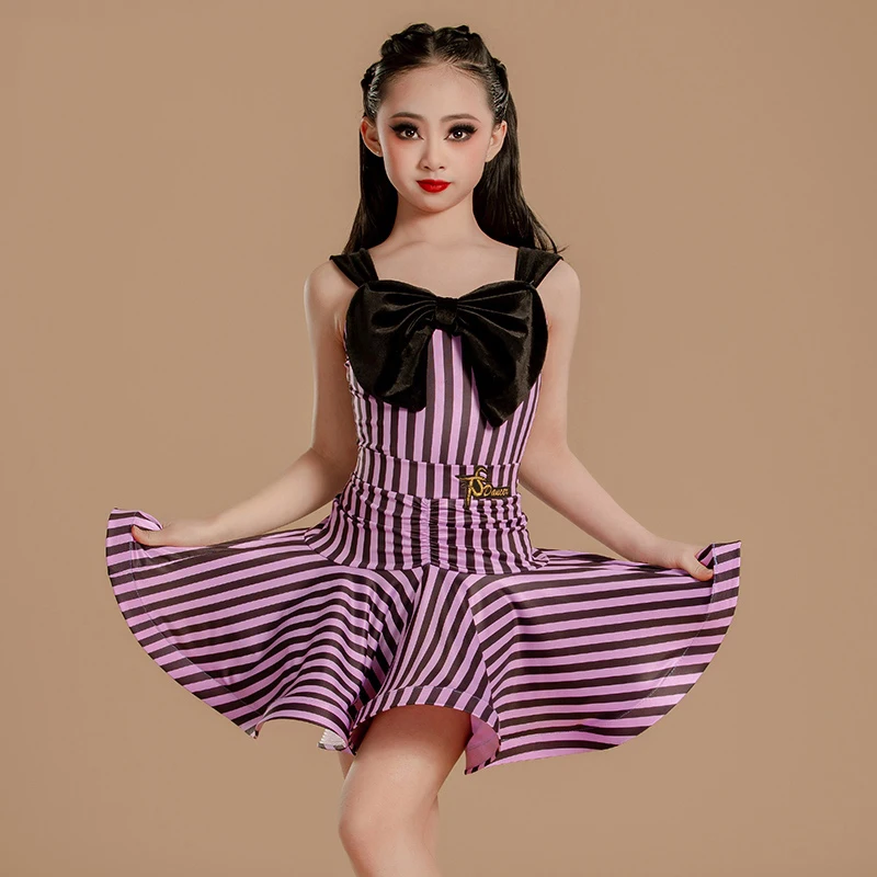 

Children'S Latin Dance Competition Dress Kids Chacha Samba Salsa Dancing Clothes Girls Striped Latin Dance Dresses SL12031