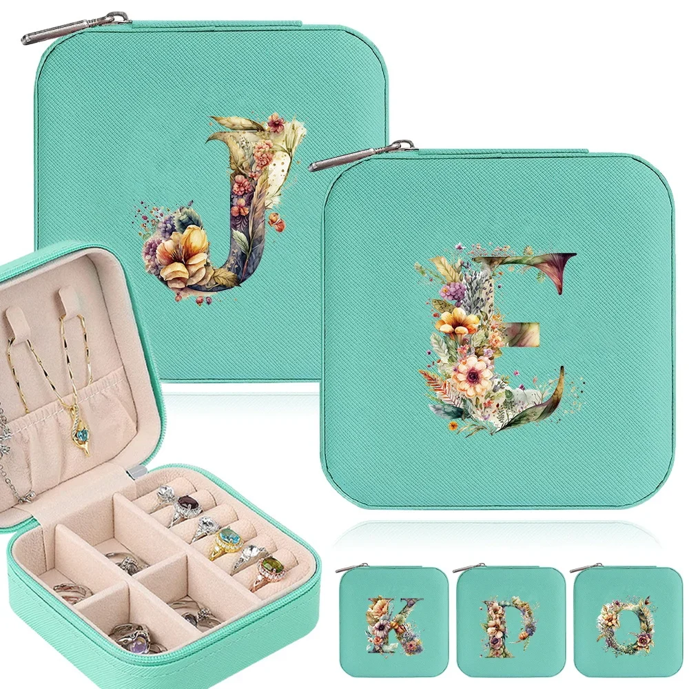 

Leather Jewelry Case Storage Box Travel Organizer Delicate Storage Earrings Necklace Jewelry Organizer Floral Letter Pattern