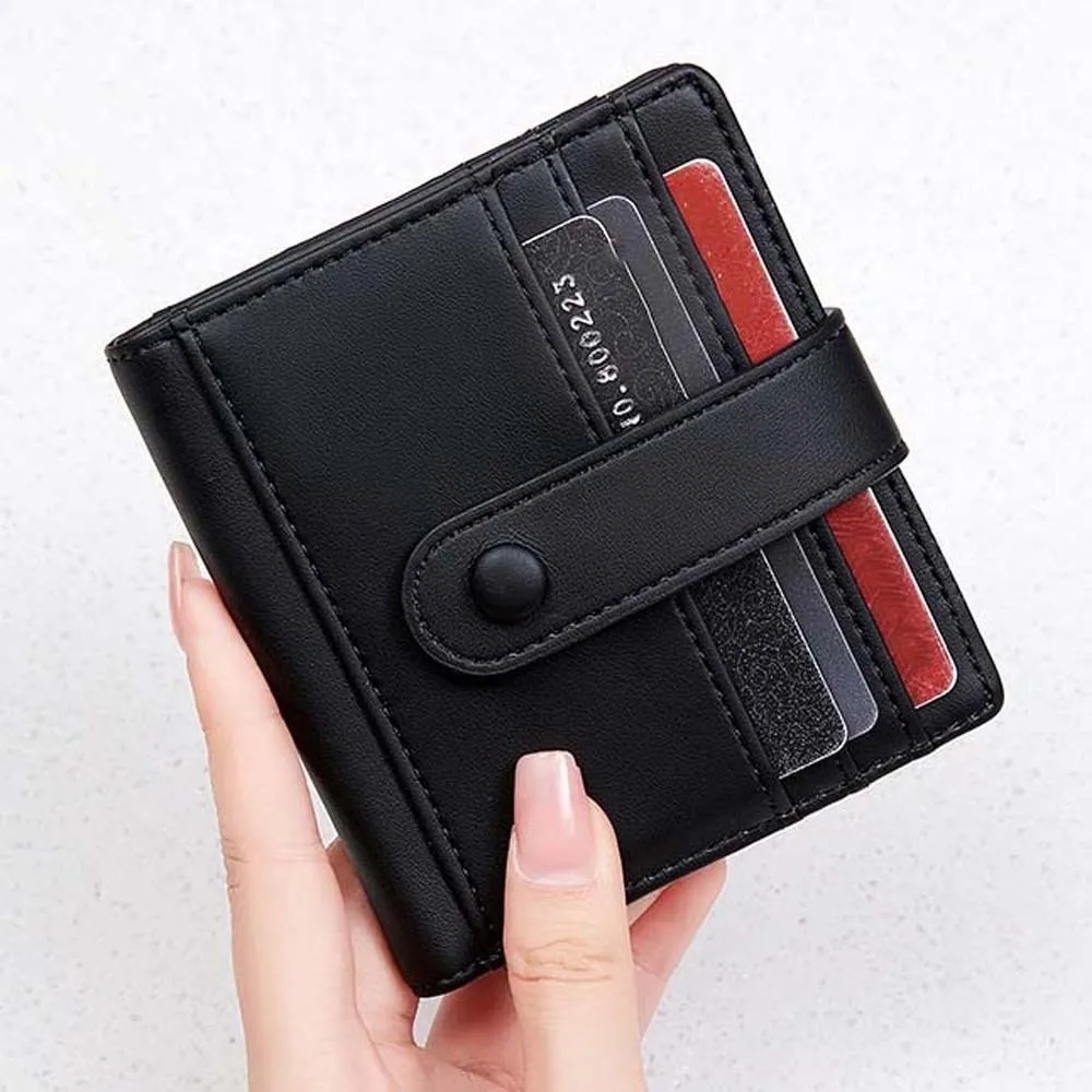Versatile Portable RFID Protection Wallet Antimagnetic PVC Short Folding Purse Snap Button Korean Style PU Card Bag Work