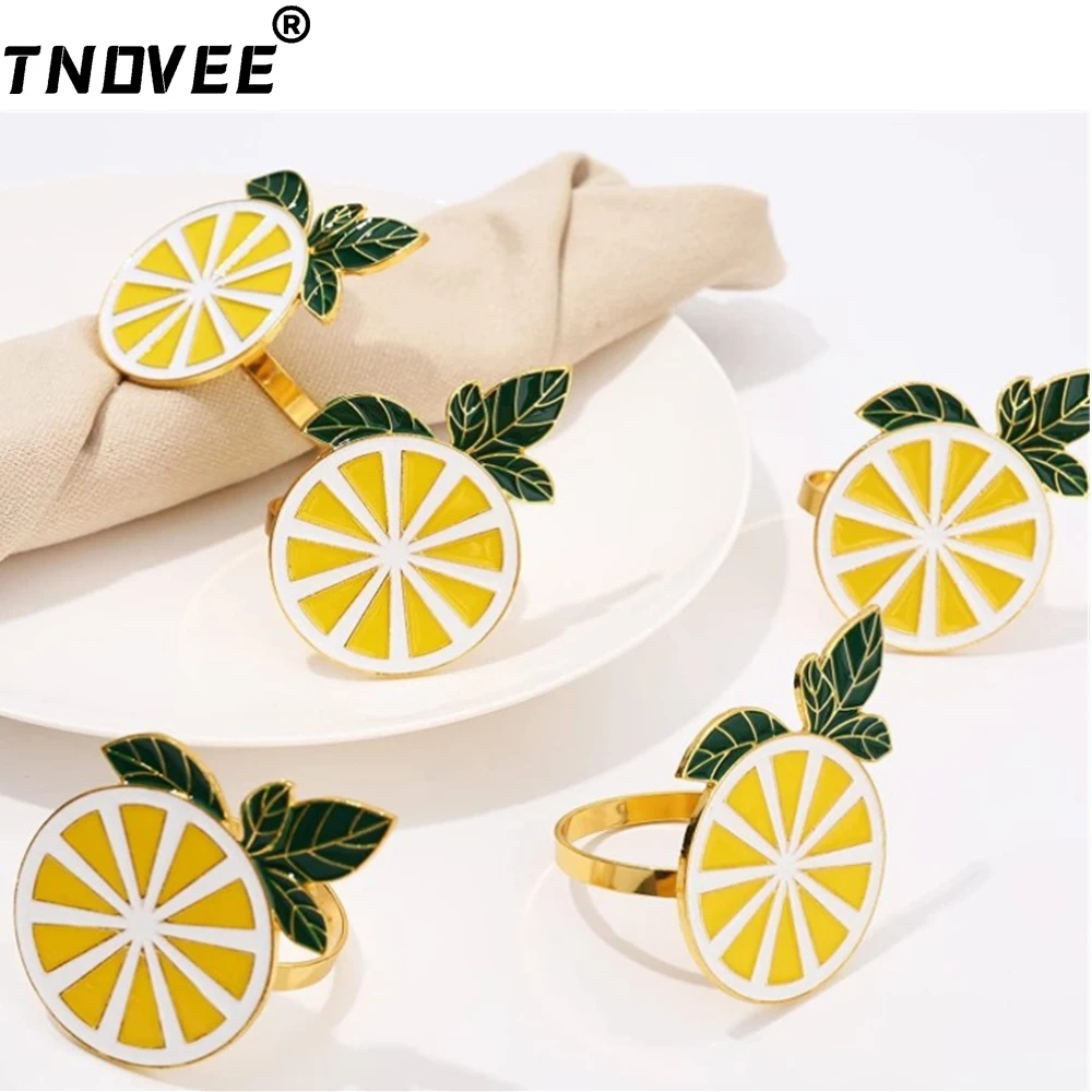 Lemon Napkin Rings for Dining Table Setting, Farmhouse Napkin Holder for Thanksgiving, Birthday Party Decoration, ERE96, 6Pcs