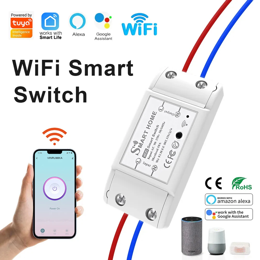 

Tuya Wifi Smart Switch App Wireless Controller Module Universal Breaker LED Light Conversion Timer On-Off Work With Alexa Google