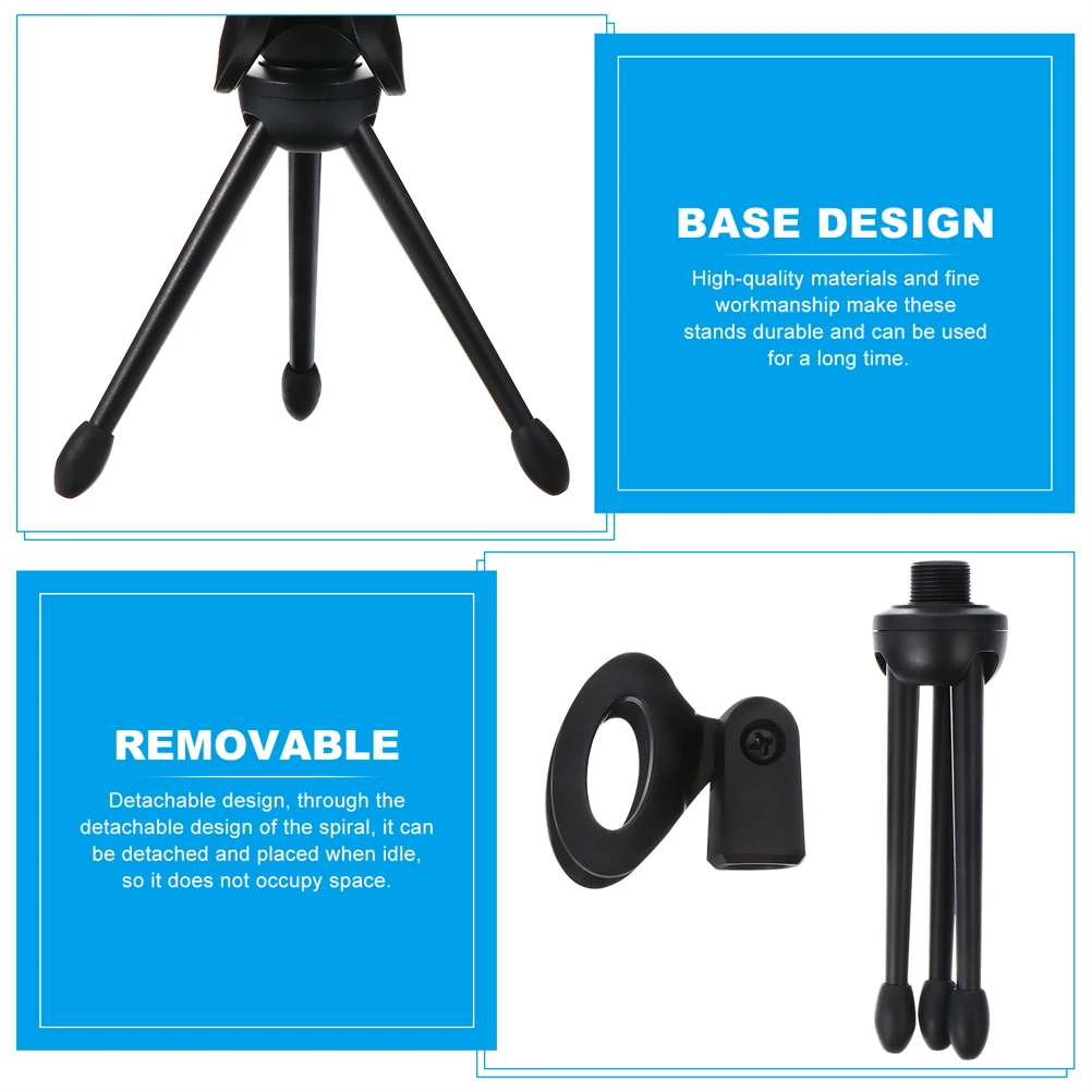 

2pcs Black Microphone Tripod Stands Foldable Desktop Brackets Durable Plastic Stable Base Audio Accessory Universal Mic Holder