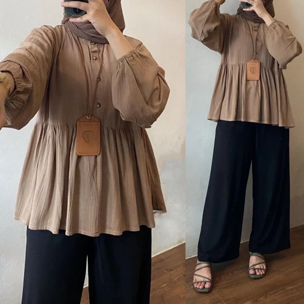 Blouse Tops Shirt Long Sleeve Loose Muslim Polyester 1pcs Dating Festivals Going Out Comfy Fashion Female Women