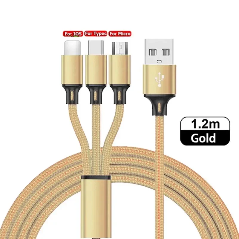 3 IN 1 USB Cable Micro USB Type C Charger Cable Multi Usb Port Fast Charging Cord For iPhone 13 12 11 Pro Max Samsung Xiaomi