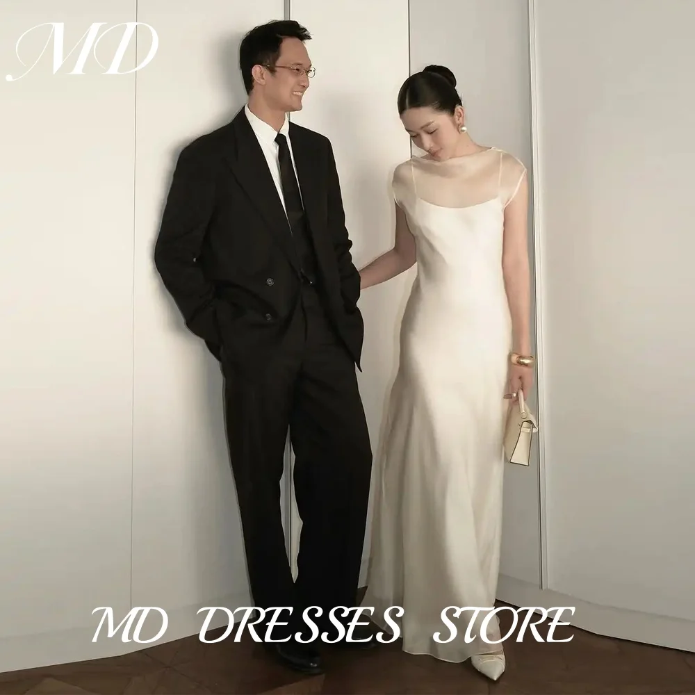 MD Elegant Spaghetti Strap A-line Wedding Dresses Backless Korea Photoshoot Sleeveless Floor-Length Party Dress Customized 2025
