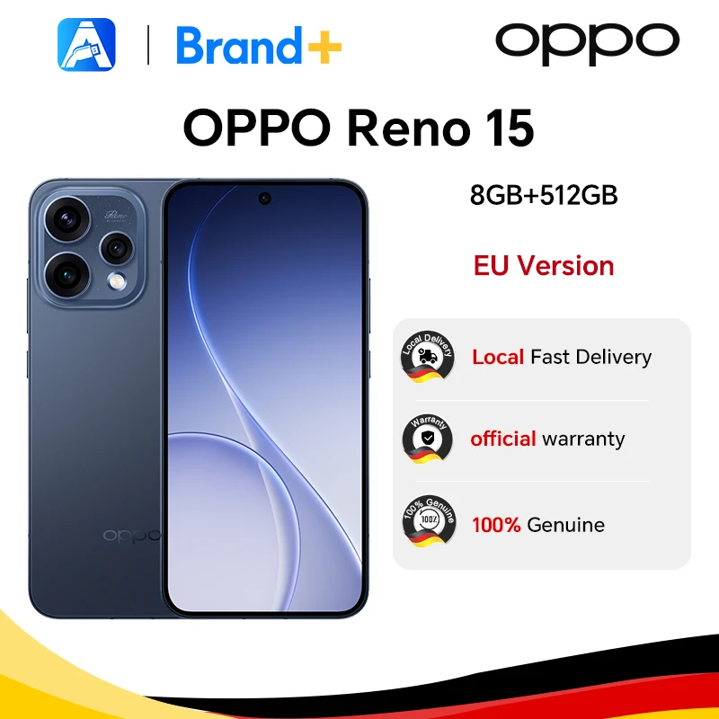 Oppo Versione UE dello smartphone Reno15 5G 8 GB + 512 GB blu, Snapdragon 7 Gen 4, 6500 mAh, 80 W, 6,59 pollici, fotocamera OIS da 50 MP, garanzia uff