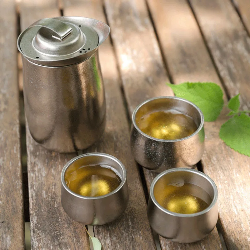 450ml Pure Titanium Tea Infuser Set,Kung Fu Teacup,Double Material,High Temperature Crystallization, Drinkware,Travel Tea Set