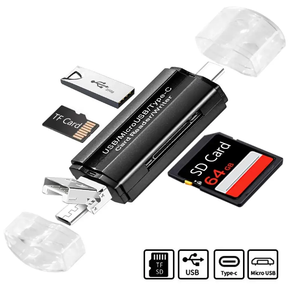 Type C & Micro USB & USB 3 In 1 OTG 2.0 Card Reader High-speed Universal OTG TF/SD For Laptop Phone Extension Headers Cardreader