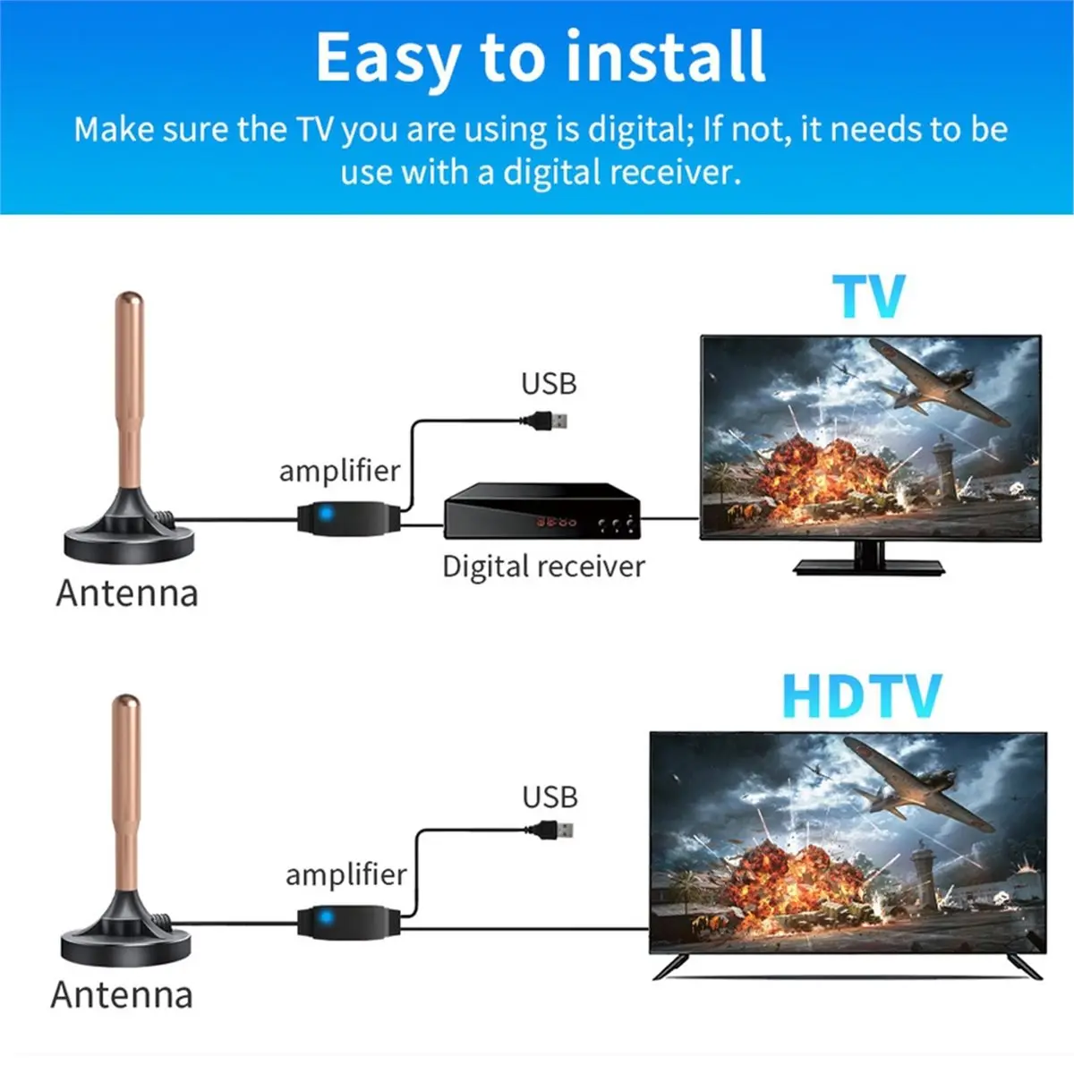 618 Mega Sale 4K Luxury Gold High-End Digital TV Antenna Receiver Indoor Outdoor Enhanced HDTV Antenna High-Definition Digital