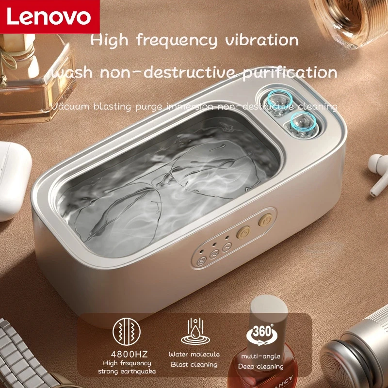 Lenovo 48KHz Cleaning Machine High Frequency Cleaner Double Bin Vibration Full Cleaning Jewelry Household Adjustable Cleaner New