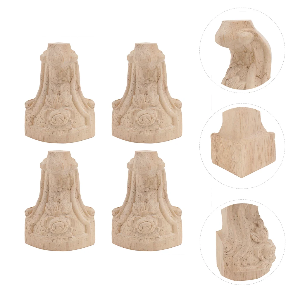 4 Pcs Vintage Furniture Carved Wooden Cabinet Legs Desk Accessories Carving European Style Replacement Feet Vanity Table