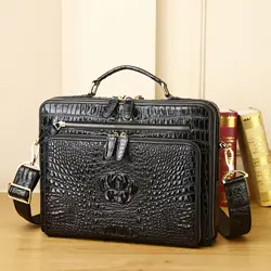 Sac d'affaires en cuir de vache véritable motif alligator pour hommes, étui à bombes pour hommes, sac de messager pour ordinateur portable, sac d'ordinateur, nouveau, luxe