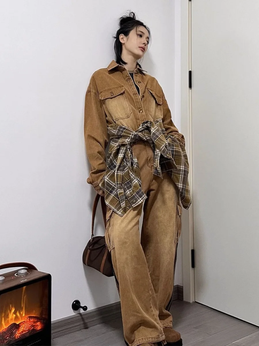 Ele High-Waisted Denim Jumpsuit Women's Faion Slimming One-Piece Suit Long Pants Design Sensation New 2024