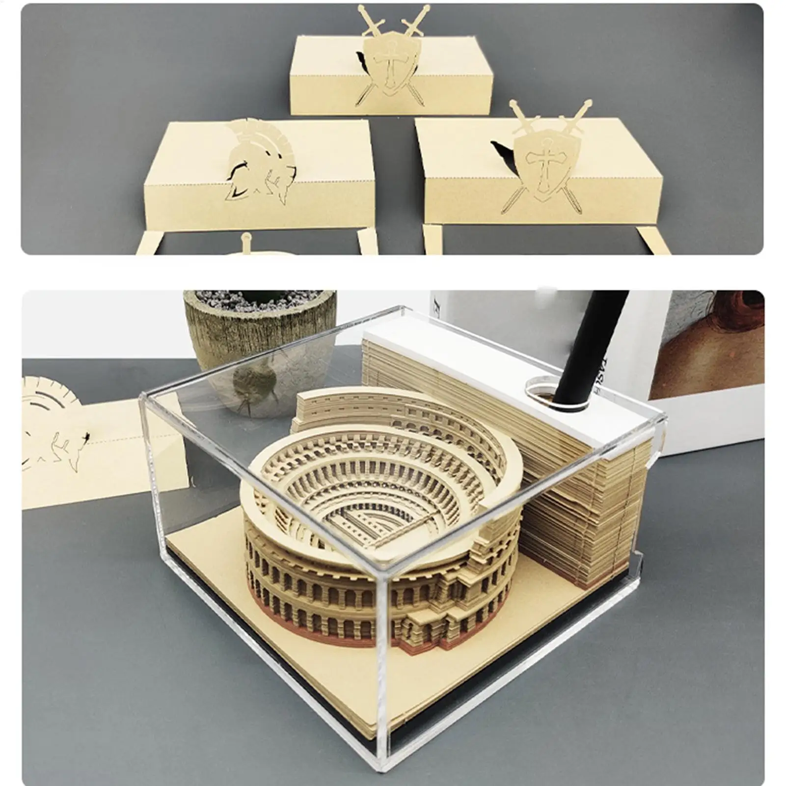 

2026 3D Stereoscopic Calendar Roman Colosseums Shape Weekly Calendar Tear-Away Paper Carving Art Memo Pad Offices Decoration