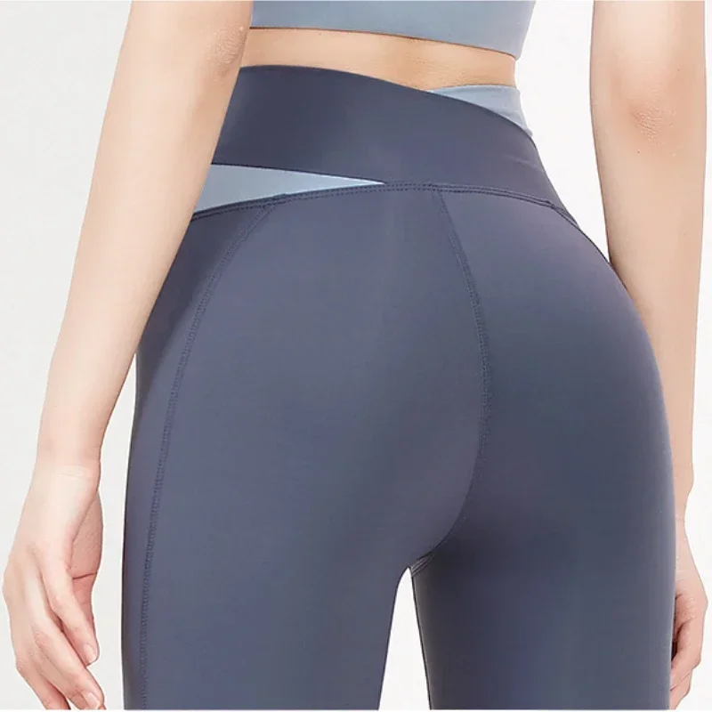 سراويل اليوغا النسائية الخصر المرقعة عبر تصميم الرياضة الجري طماق عالية الخصر الورك رفع الصالة الرياضية اللياقة البدنية الجوارب تجريب الملابس الرياضية